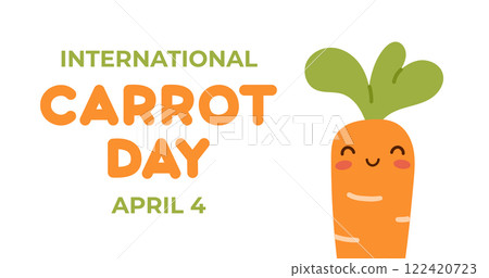 International Carrot Day. Background with cute cartoon carrot. Banner, card and poster template. Flat vector illustration 122420723