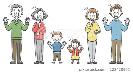 Surprised family three generations whole body vector 122420903