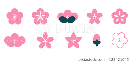 Sakura pink cherry flower blossom, simple silhouette petal. Spring pretty eastern decoration. Sakura pink cherry flower blossom, simple silhouette petal. Spring pretty eastern decoration. 122421045
