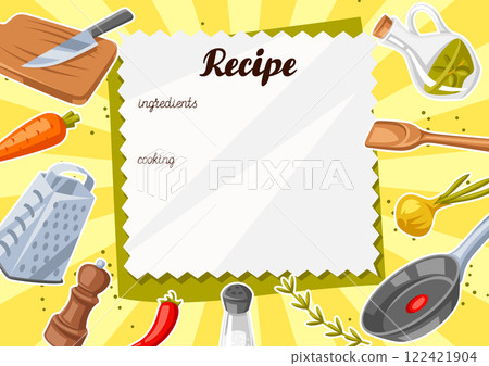 Background with kitchen utensils. Cooking tools for home and recipe items. Background with kitchen utensils. Cooking tools for home and recipe items. 122421904