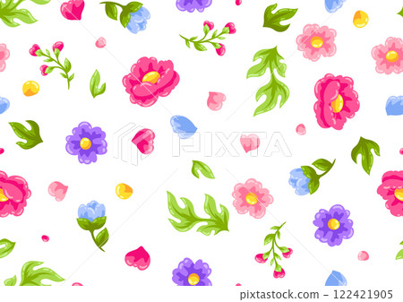 Pattern with pretty flowers. Beautiful decorative natural plants and leaves. Pattern with pretty flowers. Beautiful decorative natural plants and leaves. 122421905