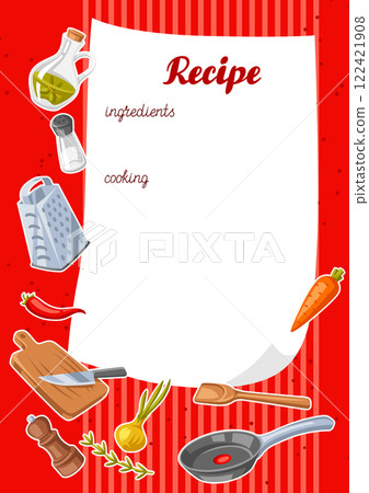 Background with kitchen utensils. Cooking tools for home and recipe items. 122421908
