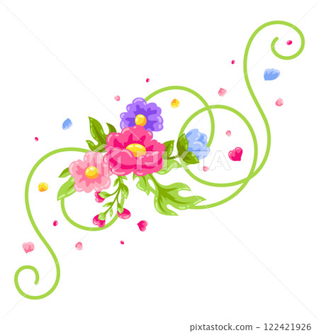 Curl element with flowers. Beautiful decorative natural plants and leaves. 122421926