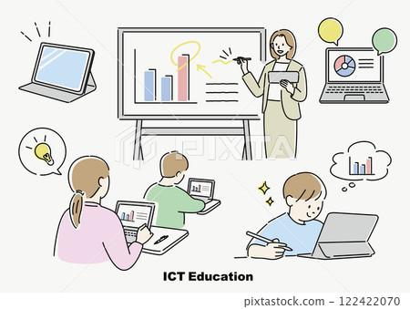 使用計算機和平板電腦的教育場景（彩色） 122422070