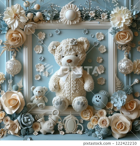Floral Teddy Bear Baby Announcement Card 122422210