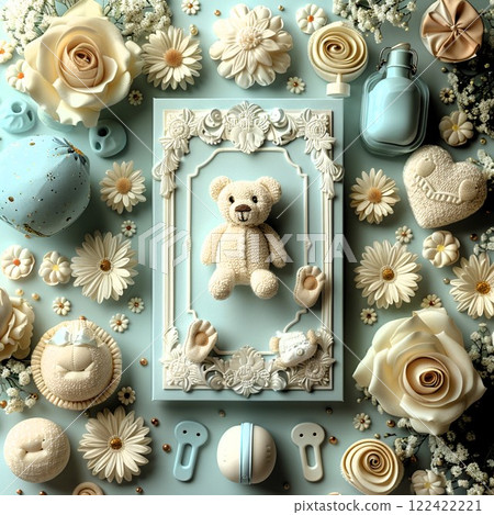Floral Teddy Bear Baby Announcement Card 122422221