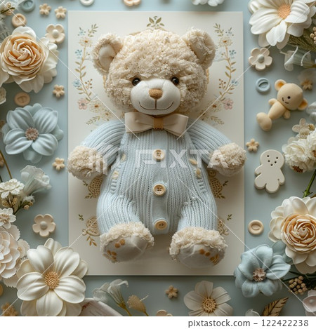 Floral Teddy Bear Baby Announcement Card 122422238