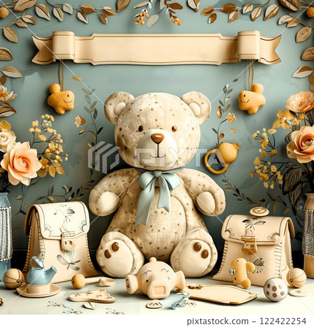 Floral Teddy Bear Baby Announcement Card 122422254