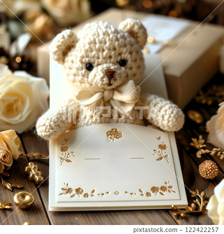 Floral Teddy Bear Baby Announcement Card 122422257