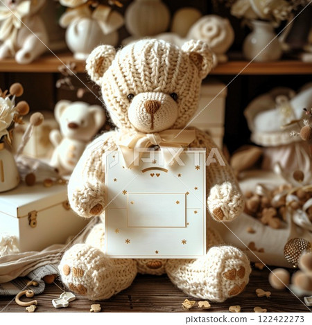Floral Teddy Bear Baby Announcement Card 122422273