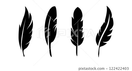 Bird Feather black silhouettes. Plumelet collection. Vector isolated on white Bird Feather black silhouettes. Plumelet collection. Vector isolated on white 122422403