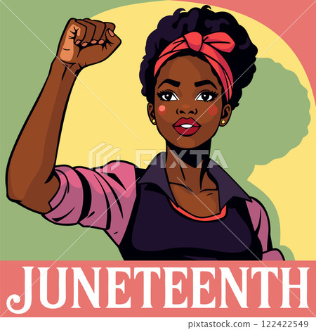 Juneteenth. Freedom day. Annual american holiday, celebrated in June 19. African-American history. Vintage vector poster with young black independent woman 122422549
