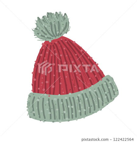 Old warm winter hat with a lot of lints. Vector isolated illustration. 122422564