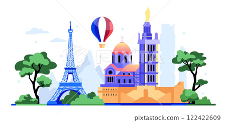 Travel to France - colorful flat design style illustration 122422609