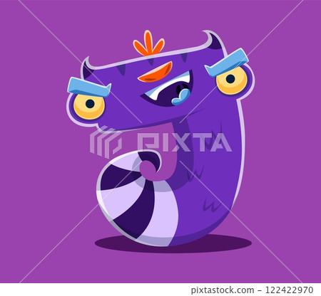 Halloween font letter J spooky monster character. Bizarre Halloween creature ABC typeset letter, silly alien cat monster personage vector English alphabet element or spooky horror beast font symbol 122422970