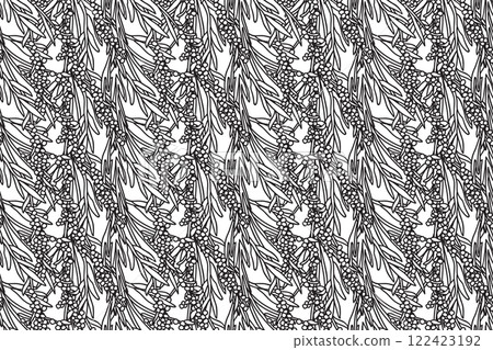 Line art olive plant branches with leaves and berries abstract seamless pattern vector illustration. Black and white outline botanical repeating Olive trees background. Graphic design for Cover Line art olive plant branches with leaves and berries abstract seamless pattern vector illustration. Black and white outline botanical repeating Olive trees background. Graphic design for Cover 122423192