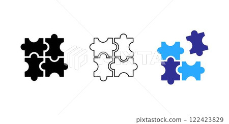 Puzzle icon. Teamwork symbol. Plugins sign. Logo template for website, ui, app. Outline, flat, and colored style. Flat design. Vector illustration. 122423829