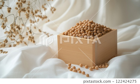 Setsubun beans and wooden background 122424275