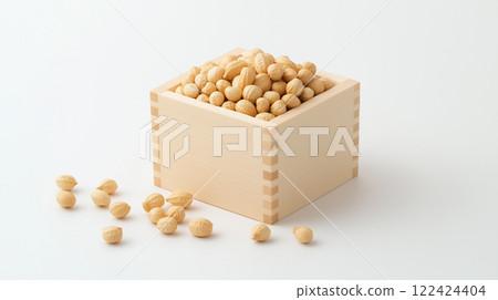 White background of peanuts and wooden White background of peanuts and wooden 122424404