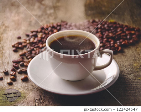 Delicious coffee and coffee beans 122424547