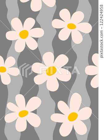 Abstract 90s Y2K background with daisy pattern. Groovy flowers in retro colors. Trendy twisted funky vector texture in abstract y2k style. Vector graphic for posters and art prints Abstract 90s Y2K background with daisy pattern. Groovy flowers in retro colors. Trendy twisted funky vector texture in abstract y2k style. Vector graphic for posters and art prints 122424958