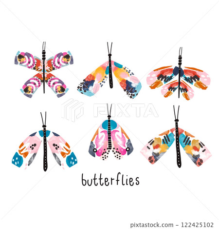 Creative artistic watercolor set of moths and butterflies. Vector illustration Creative artistic watercolor set of moths and butterflies. Vector illustration 122425102