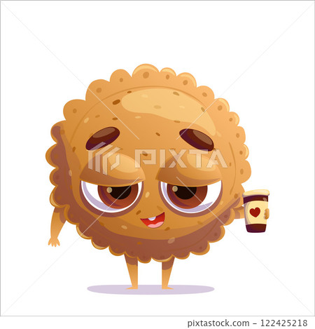 Vector character of a satisfied cookie with a glass of coffee in his hand. 122425218