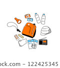 Hand-drawn illustration of an emergency evacuation bag 122425345