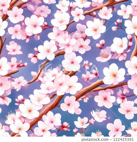 Repeated seamless cherry blossom illustration material 122425391