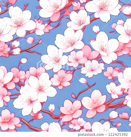 Repeated seamless cherry blossom illustration material 122425392