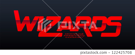 Futuristic sci-fi font, bold snake letters with geometric tails, sleek geometric typography for gaming, sports branding, cyberpunk design, modern technology headlines. Vector typeset 122425708