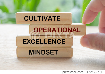 Cultivate operational excellence mindset text on wooden blocks. Culture of continuous improvement concept 122425711