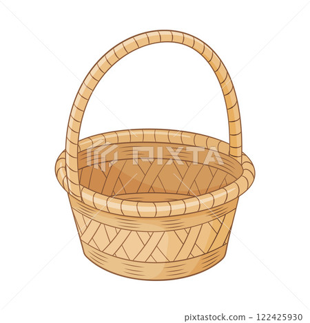 Empty wicker basket,accessories for storage or carrying. Hand drawn Trendy flat style isolated Empty wicker basket,accessories for storage or carrying. Hand drawn Trendy flat style isolated 122425930