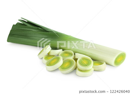 Leek vegetable with slices isolated on white background 122426040