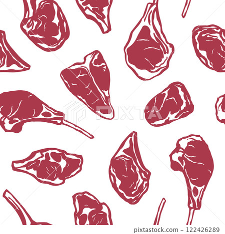 Hand drawn meat steak seamless pattern 122426289