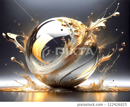 Abstract image of glass balls and gold paint 122426825