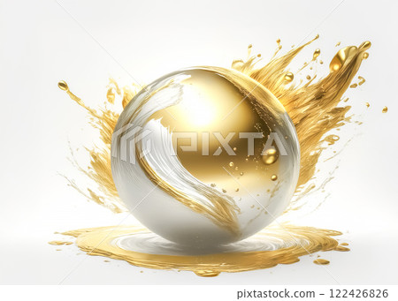 玻璃球和金色油漆的抽象圖像素材 122426826
