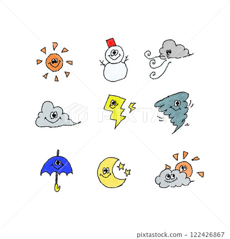 Cute hand-drawn weather icons Cute hand-drawn weather icons 122426867