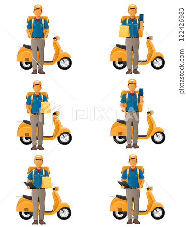 delivery man on scooter courier service vector illustration 122426983