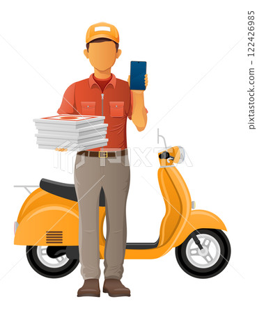delivery man on scooter courier service vector illustration 122426985