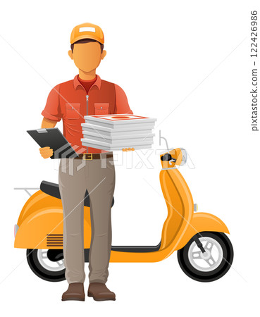 delivery man on scooter courier service vector illustration 122426986