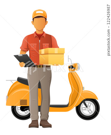 delivery man on scooter courier service vector illustration 122426987