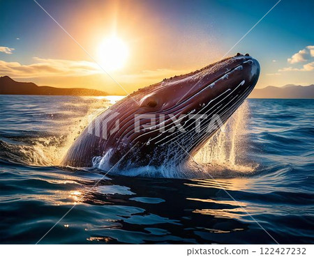 Big wild whale swimming in the ocean 122427232
