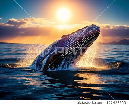 Big wild whale swimming in the ocean 122427233