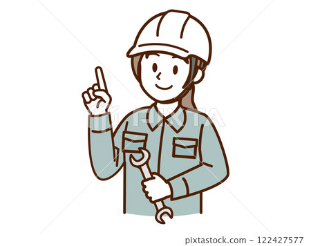 穿著工作服的女人_白色頭盔_綠色 122427577