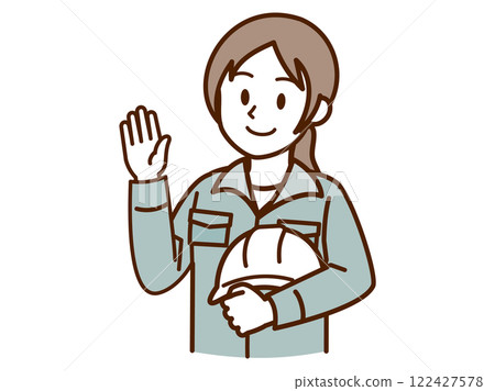 穿著工作服的女人_拿著白色頭盔 122427578