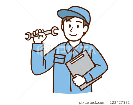 穿著工作服的男士_活頁夾和扳手_藍色 122427581