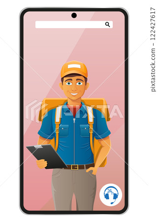 delivery man by phone courier service vector illustration delivery man by phone courier service vector illustration 122427617