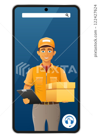 delivery man by phone courier service vector illustration delivery man by phone courier service vector illustration 122427624