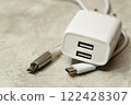 Power supply with two USB ports and two USB-micro and USB Type-C cables 122428307